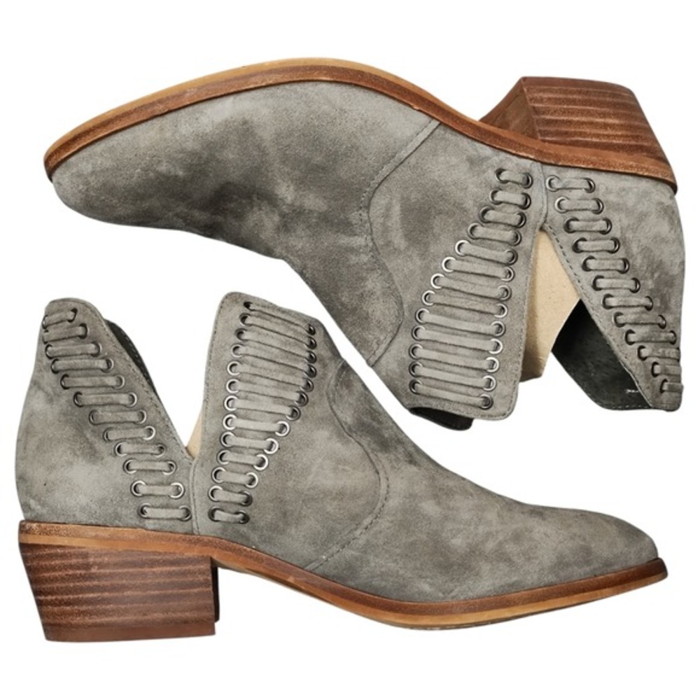 Vince Camuto Pevista Ankle Boots Womens US Size 7.5M Gray Leather Block Heel